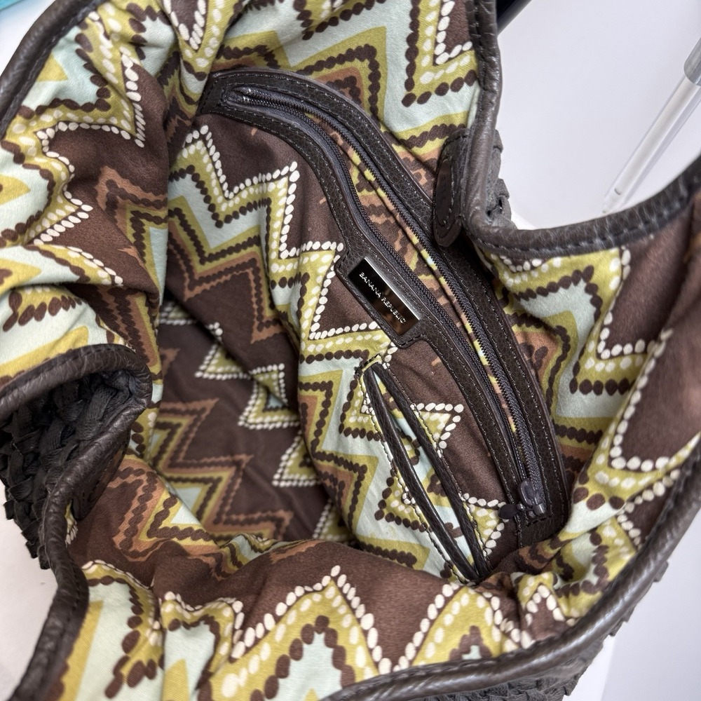 Banana Republic Brown Woven Tote Bag Purse Leather Trim Boho Hippie Y2K - Picture 5 of 12